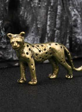 茶跨境复古黄猎豹黄工铜摆件宠CA1319摆设铜仿古做旧铜雕手把件艺
