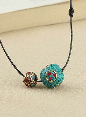 复古手作尼泊尔珠配饰项链毛衣链