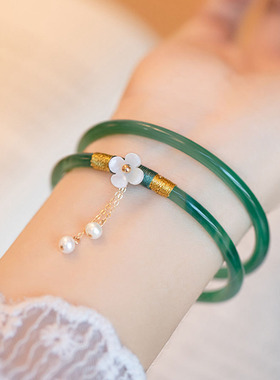 天然玉髓叮当镯女圆条细条