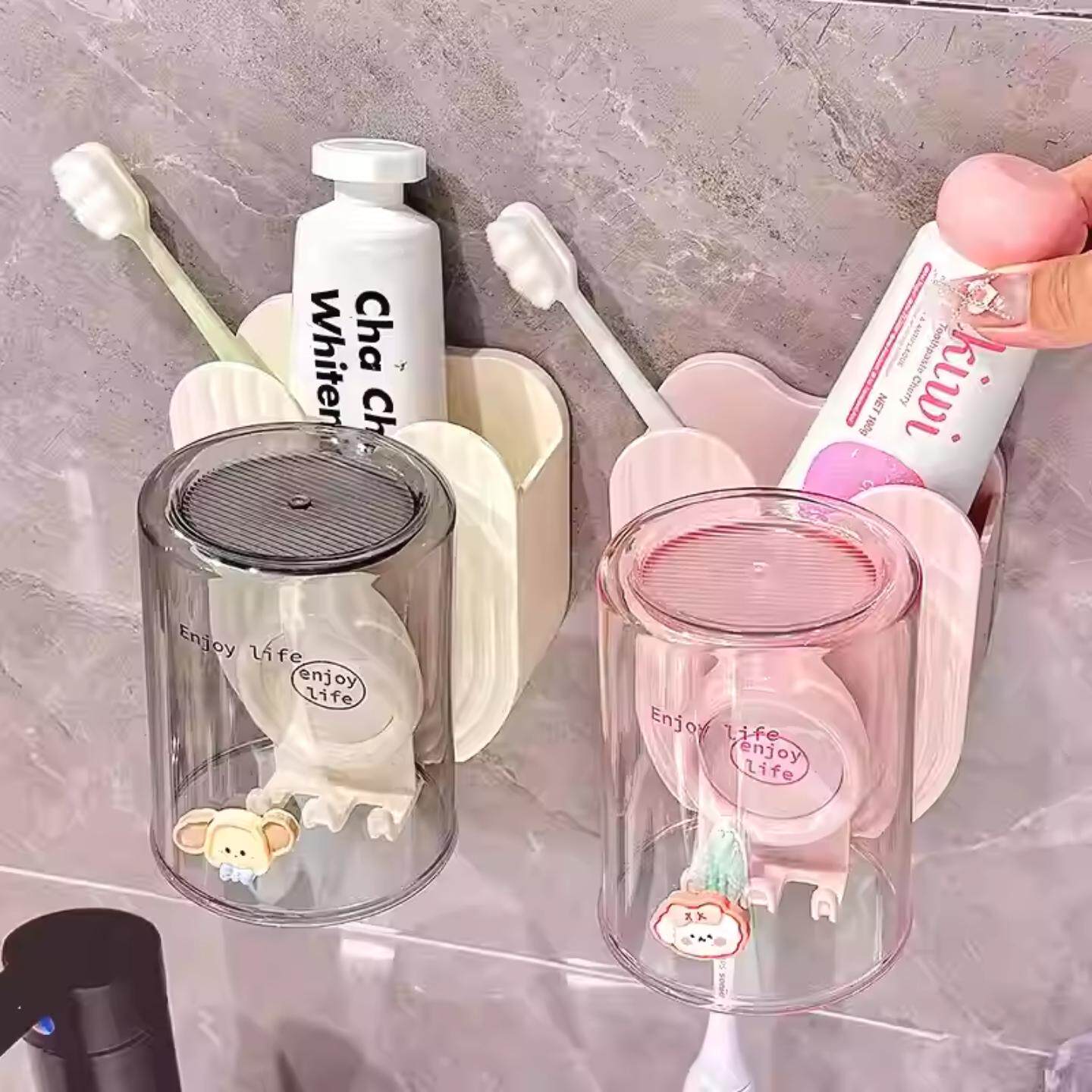 日式电动牙刷置物架壁挂式牙具架子卫生间刷牙杯子挂墙漱口杯牙杯