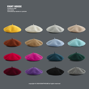 EIGHTHOUSE2024新款 大头围羊毛贝雷帽子秋冬复古显脸小纯色画家帽