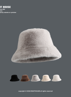 高级感灰色毛绒渔夫帽子日系纯色加绒保暖显脸小盆帽水桶帽显脸小