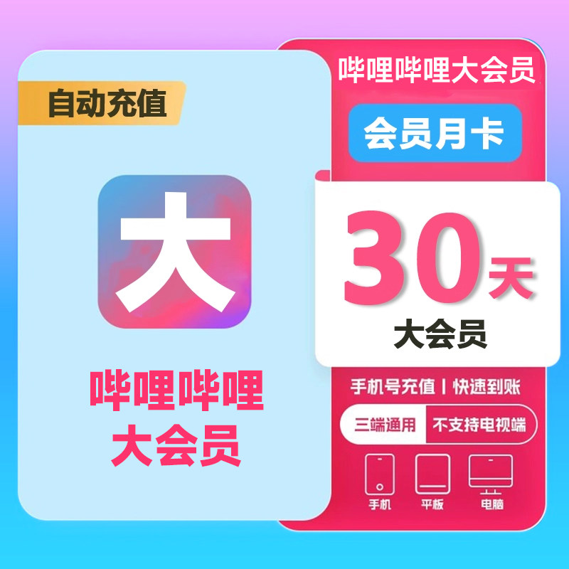 哔哩哔哩大会员月卡bilbil超级大会员周/月/季/年卡B站会员直充