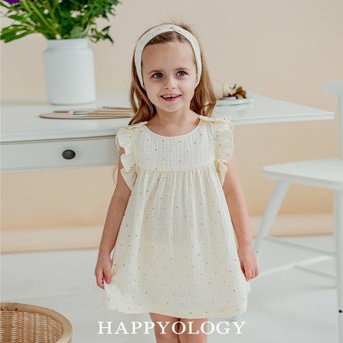 Happyology英国女童夏季小飞袖套装女宝宝透气吸湿双层纱两件套