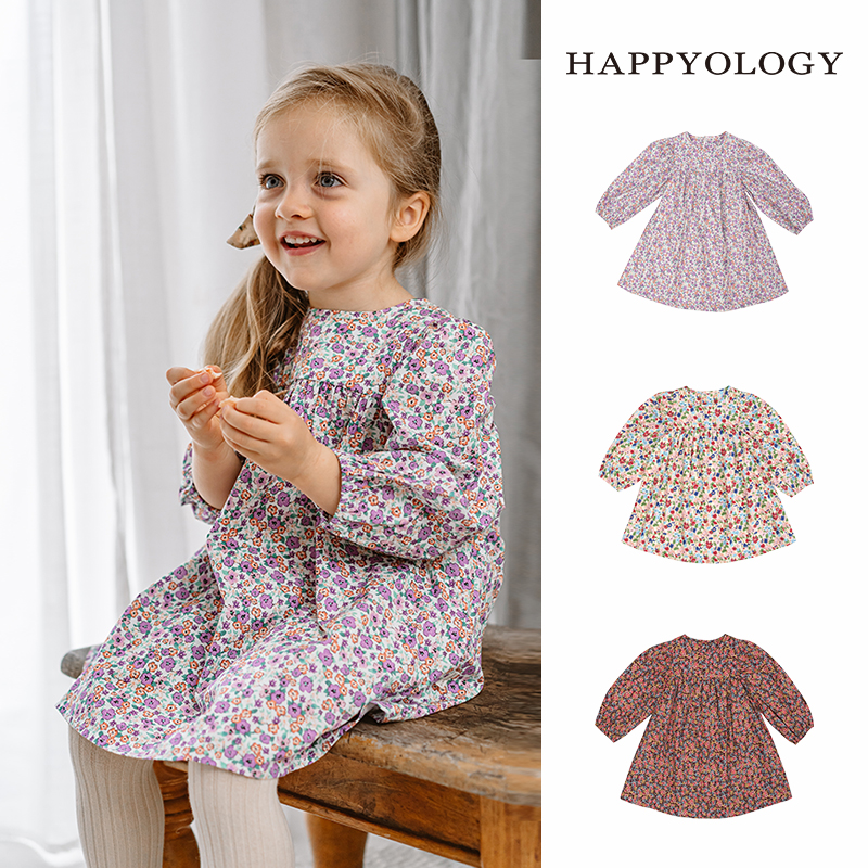 Happyology英国儿童裙子女童长袖碎花英伦风童装小女孩宽松连衣裙