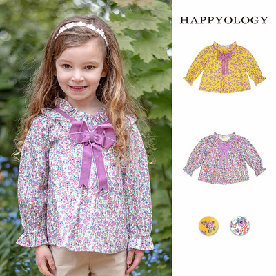 Happyology英国女童碎花衬衫花边领儿童秋季装上衣童装有机棉衬衣