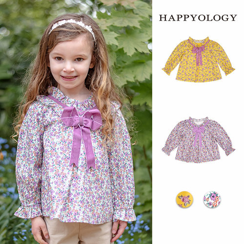 Happyology英国女童碎花衬衫花边领儿童秋季装上衣童装衬衣