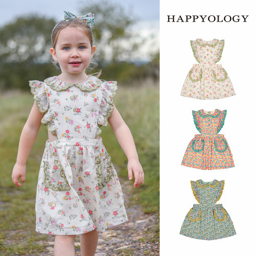 Happyology英国女童背带裙碎花英伦背心连衣裙百搭儿童裙子