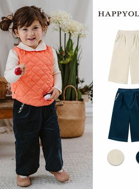 Happyology英国儿童女童装刺绣灯芯绒男童秋冬新款裤装九分裤裤子