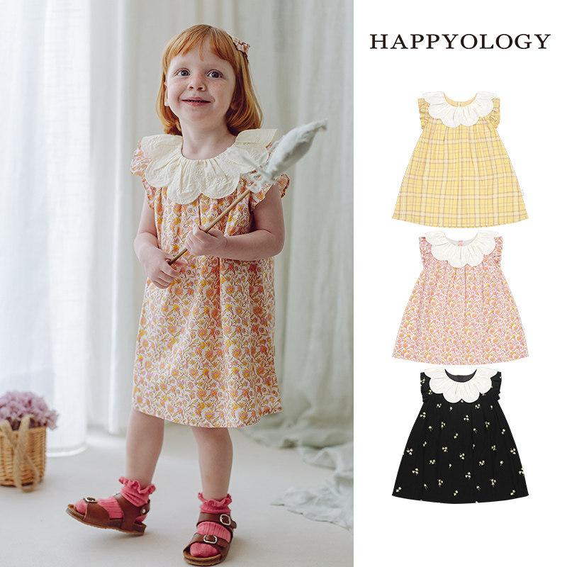 Happyology英国儿童新品连身裙大翻领裙子绣花女童裙碎花连衣裙
