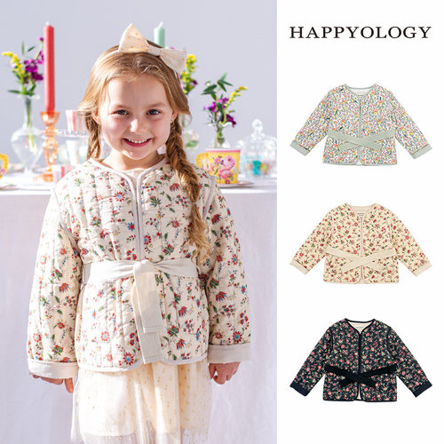 Happyology英国春季新款儿童夹棉薄棉袄英伦女童碎花男童可爱棉衣