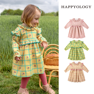 Happyology英国儿童印花女童裙子春秋司马克绣花长袖连衣裙