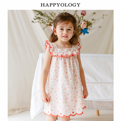 Happyology英国儿童夏季装原创印花英伦女童裙子小飞袖连身裙