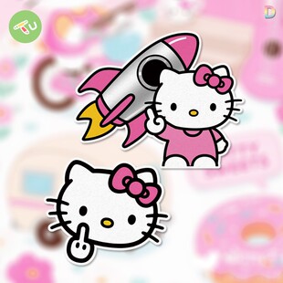 凯蒂猫竖中指挑衅卡通kt猫汽车摩托油箱创意恶搞玻璃窗装饰贴纸