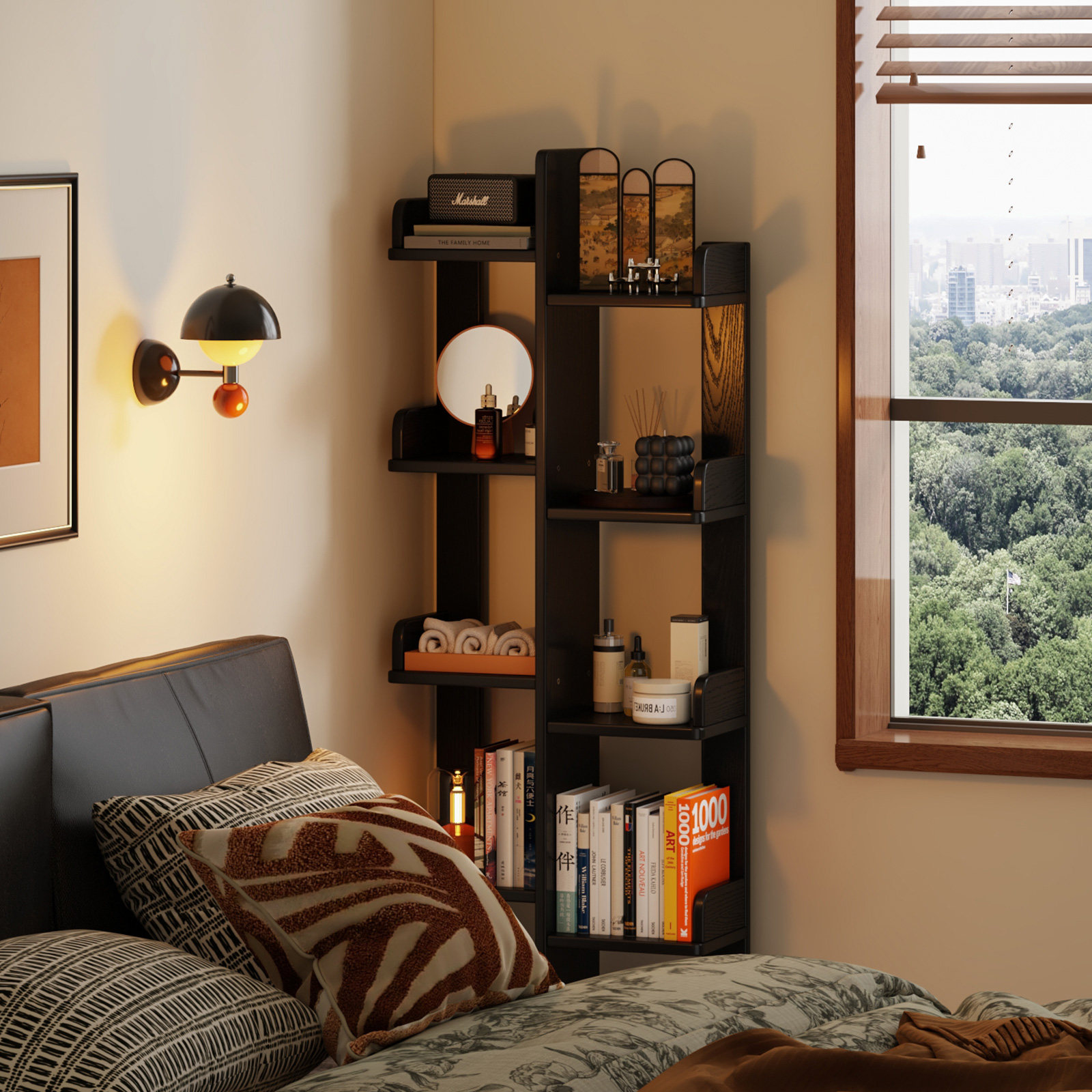 实木书架置物架卧室床边落地靠墙