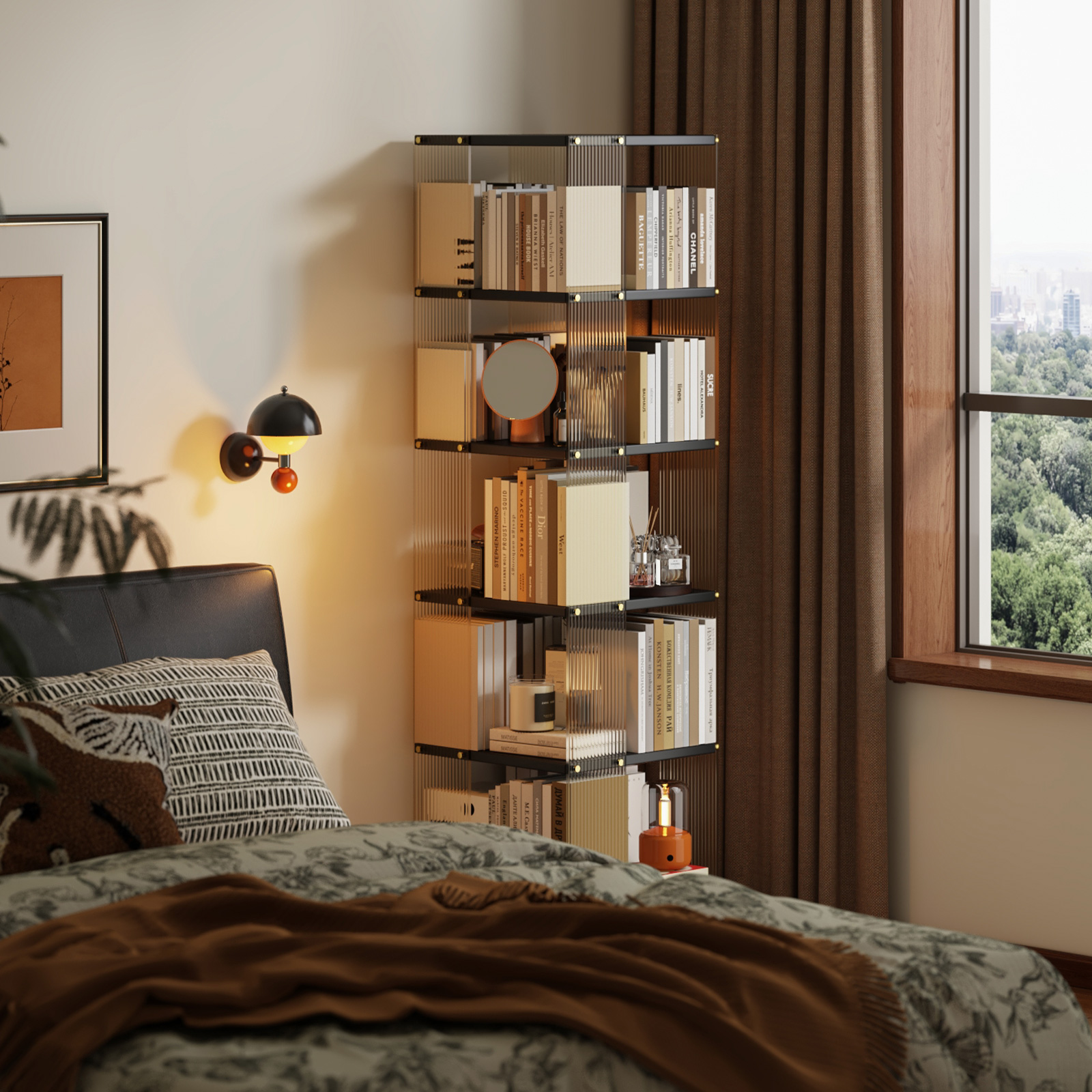 旋转书架360度实木落地可移动