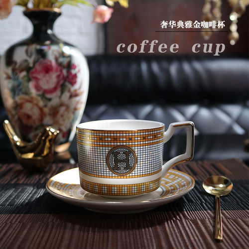 轻奢欧式陶瓷杯金马赛克咖啡杯碟