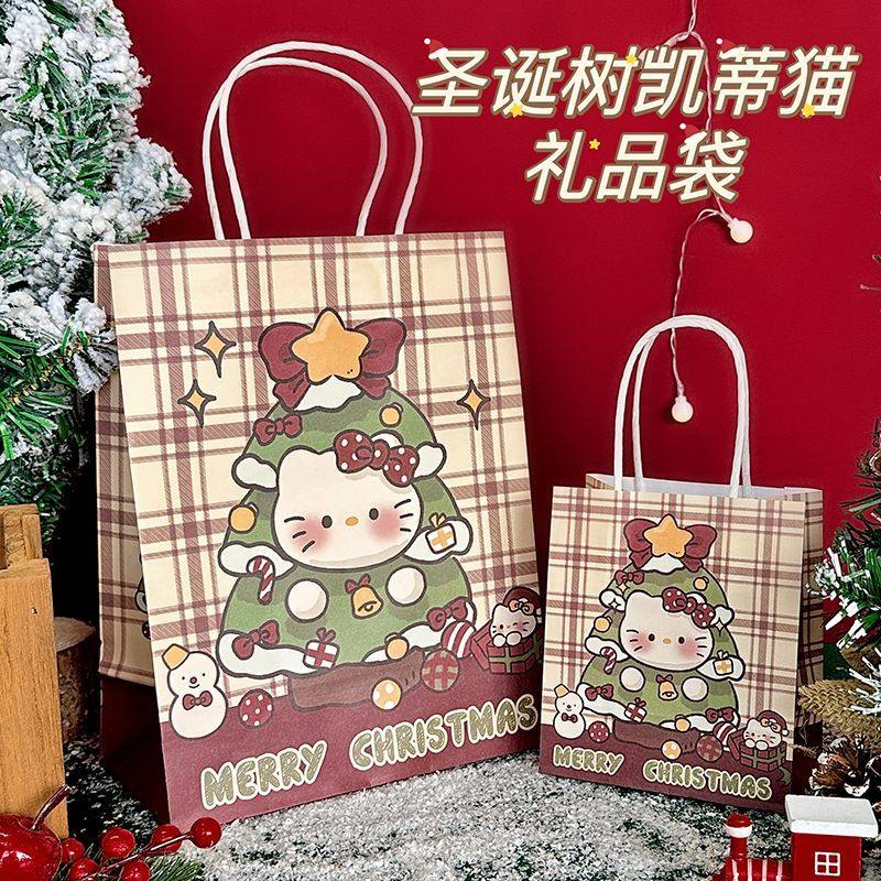 圣诞树凯蒂猫圣诞节礼品袋高颜值ins节日牛皮纸精美送礼礼品包装