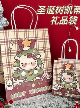 圣诞树凯蒂猫圣诞节礼品袋高颜值ins节日牛皮纸精美送礼礼品包装
