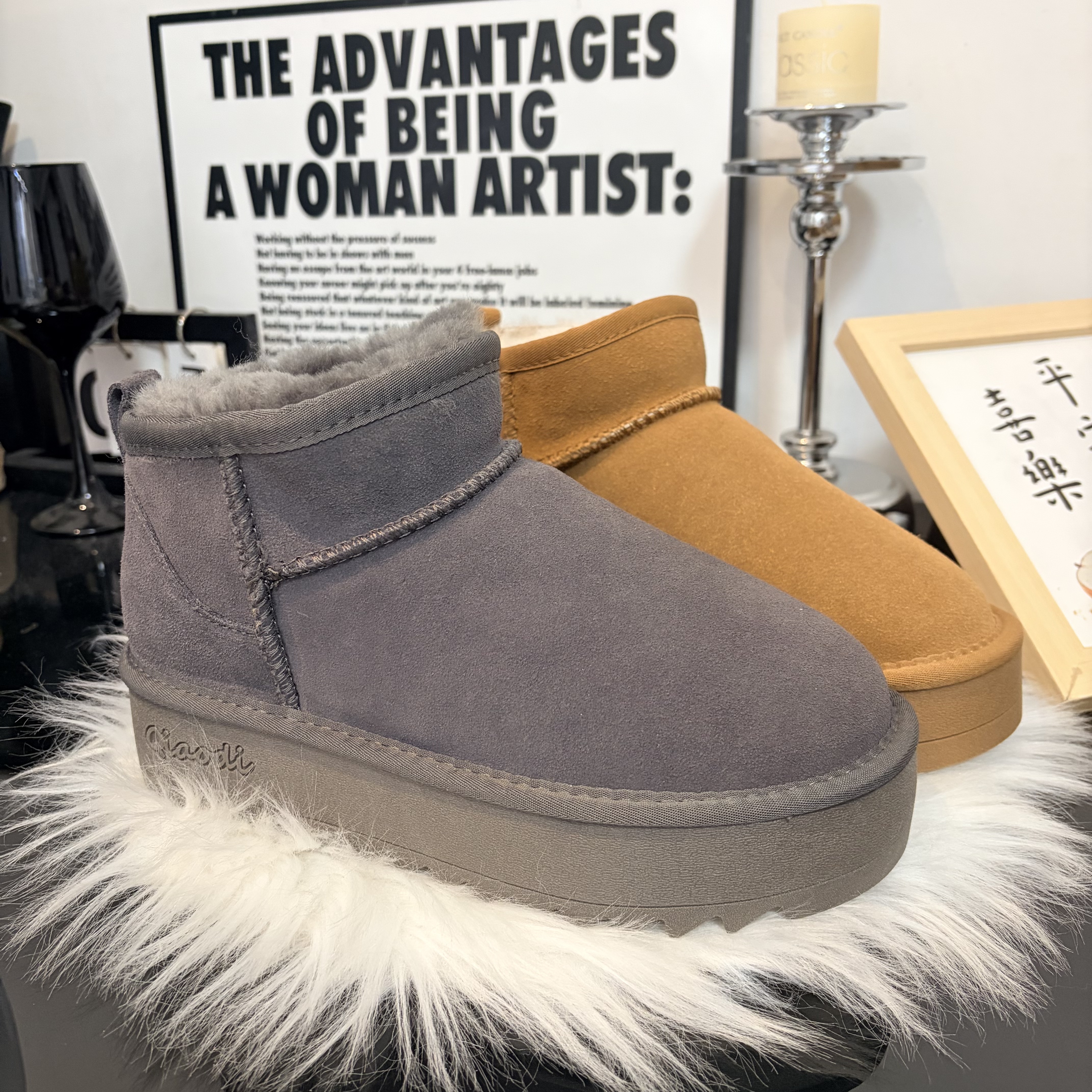 2025新款周冬雨同款厚底雪地靴女羊皮毛一体短筒冬季防滑加厚羊毛