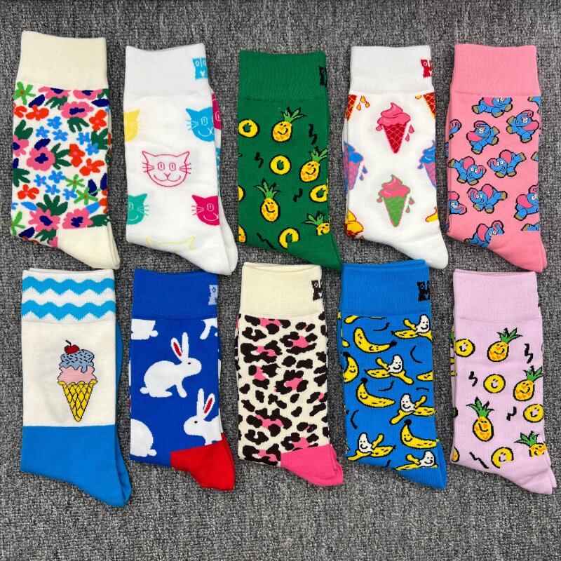 happysocks袜子女多巴胺中筒袜瑞典潮牌纯棉四季百搭卡通彩色袜子