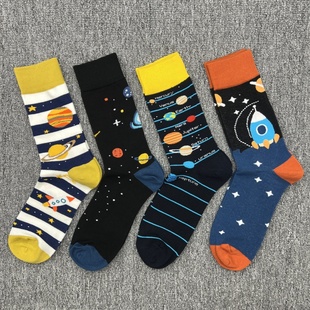 happy袜子男士潮牌袜多巴胺街头复古纯棉潮袜大码艺术个性中筒袜