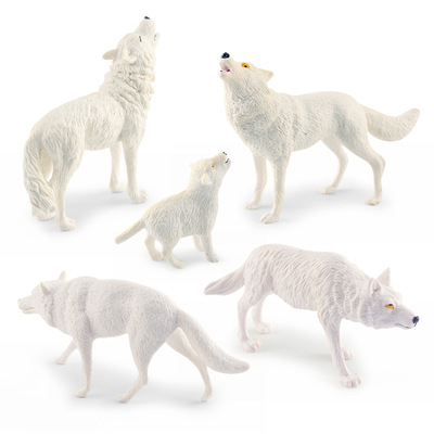 仿真静态森林动物白狼模型狼崽