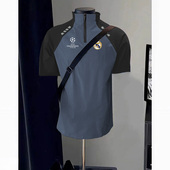 跑步速干运动立领短袖 25夏季 曼联皇马训练拉链半拉链短袖 上衣