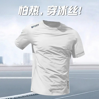 SPORT冰丝速干短袖2025新款夏季T恤宽松男款休闲运动透气圆领薄款