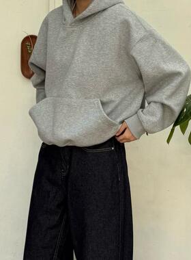 Point lamp美式复古花灰色短款卫衣男女潮牌重磅cleanfit连帽外套