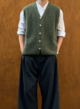 PL日系复古叠穿含羊毛V领针织马夹男女潮牌宽松坎肩开衫马甲背心