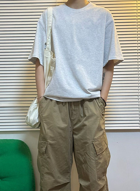 Point lamp日系280g重磅纯棉纯色短袖t恤男潮牌高级感休闲半截袖