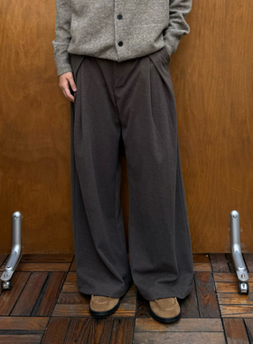 Point lamp老钱风复古毛呢阔腿休闲西裤男女秋冬质感加厚拖地长裤