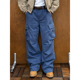 男女潮牌宽松纯棉拖地休闲裤 PL日系复古做旧重工水洗法工蓝工装 裤