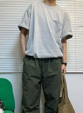 Point lamp夏季日系复古口袋设计短袖男潮牌宽松质感马家纯棉上衣