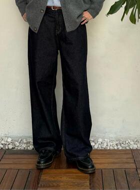 Point lamp日系复古丹宁牛仔裤男女潮牌直筒阔腿通勤垂感宽松长裤