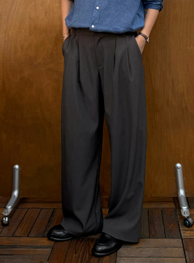 Point lamp 秋季日系复古双褶休闲西裤男女潮牌宽松直筒垂感长裤