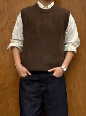 PL日系复古线条设计感纽扣开叉针织背心男女潮牌宽松休闲质感马甲