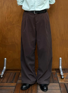 Point lamp 复古棕色毛呢休闲西裤男25秋冬直筒质感加厚阔腿长裤