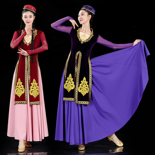 2024新款 艺考独舞服饰 新疆维族舞蹈演出女少数民族练功大摆裙服装