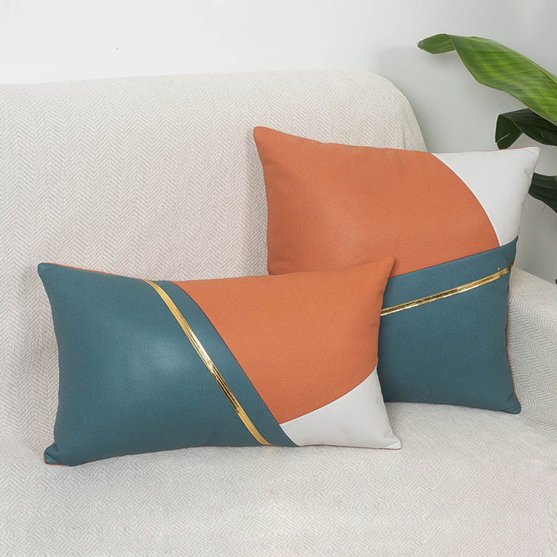 拼色科技布沙发抱枕轻奢橙色客厅床头大号靠背垫枕头靠枕套不含芯