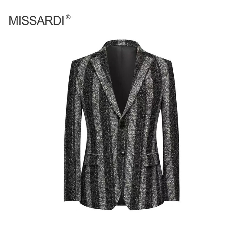 MISSARDI/米纱迪意式设计师款肌理感时尚单西黑白撞色休闲西装男