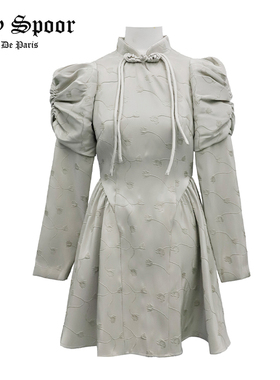 【ANYSPOOR】小众设计师设计感休闲长袖圆领印花连衣裙60238