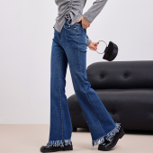 子 女春秋气质高腰宽松显瘦垂感休闲裤 鲁思蒂蓝色牛仔长裤 2026新款