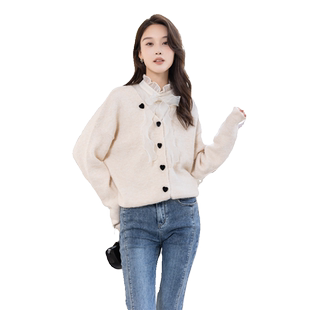 Lucidy/鲁思蒂针织衫外套女2024新款春秋季小个子V领显瘦开衫上衣