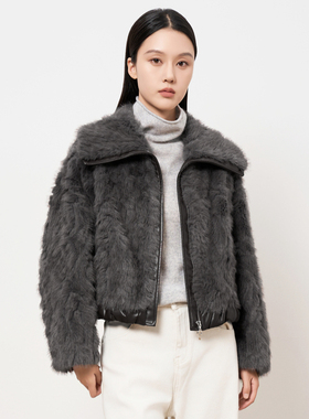 鲁思蒂时髦贵气环保皮草短外套2025冬新款女软糯保暖高级感短外套