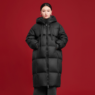 连帽白鸭绒外套 加厚保暖中长款 鲁思蒂黑色羽绒服2024年新款 女冬季
