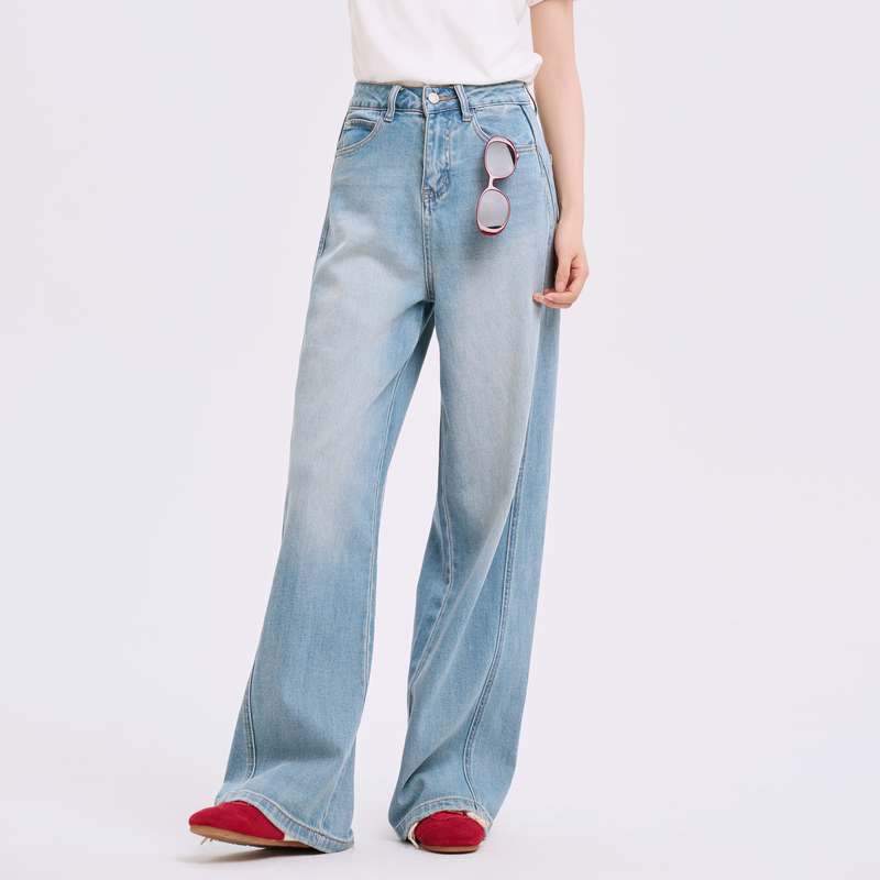 鲁思蒂牛仔拖地裤2025新款女夏季气质时尚显瘦宽松直筒显瘦长裤子