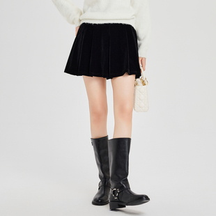 鲁思蒂黑色裙裤2024新款女秋冬气质时尚宽松显瘦垂感短款休闲裤子