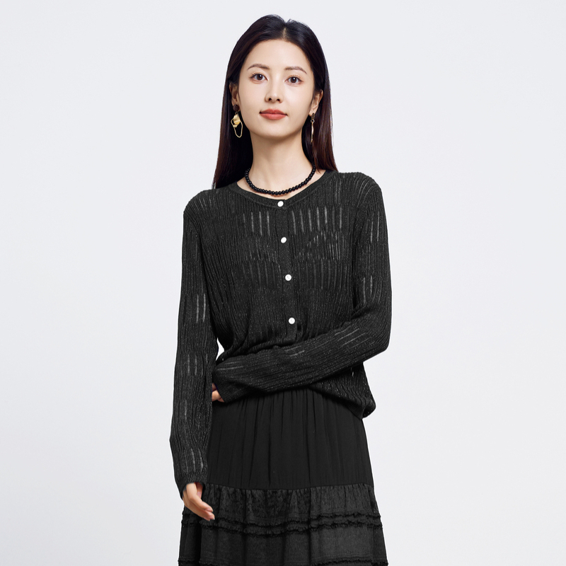 鲁思蒂西山黑色镂空针织开衫